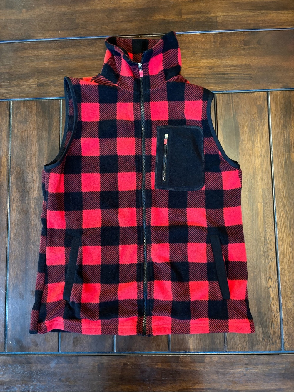 Chaps Red and Black Buffalo Plaid Fleece Vest Pockets Full Zip Women’s Medium